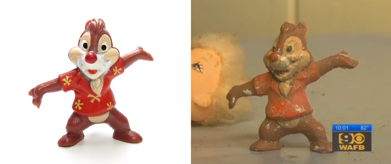 Dale figurine from a Kellogg’s cereal promotion circa 1991 (left) Dale figurine found in a time capsule from 1942 (right)